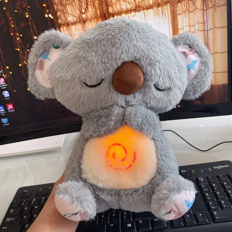 25cm New Soothing Koala Calming Anxiety Relief Breathing Koala Bear Toy Sleep Buddy Plush Doll With Lights