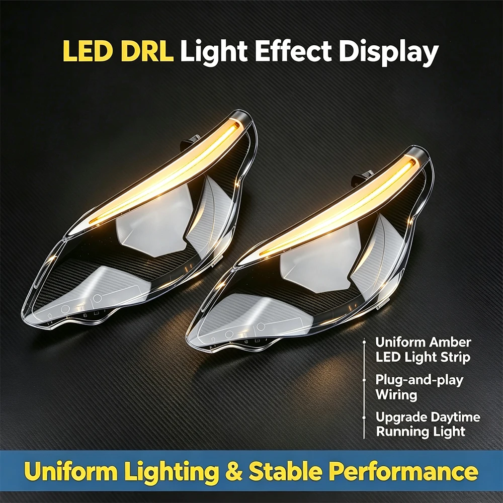 LED DRL Headlight Lens Cover Anti-yellowing For BMW 5 Series E60 E61 2008-2010 525I 530I Direct Replacement Auto Lighting Parts
