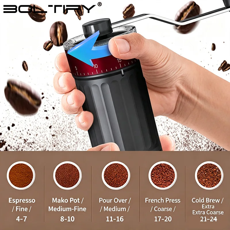 BOLTIFY High-Q Adjustable Coarse Fine Manual Coffee Grinder Ceramics Conical Burr Coffee Grinding Machine Easy To Clean