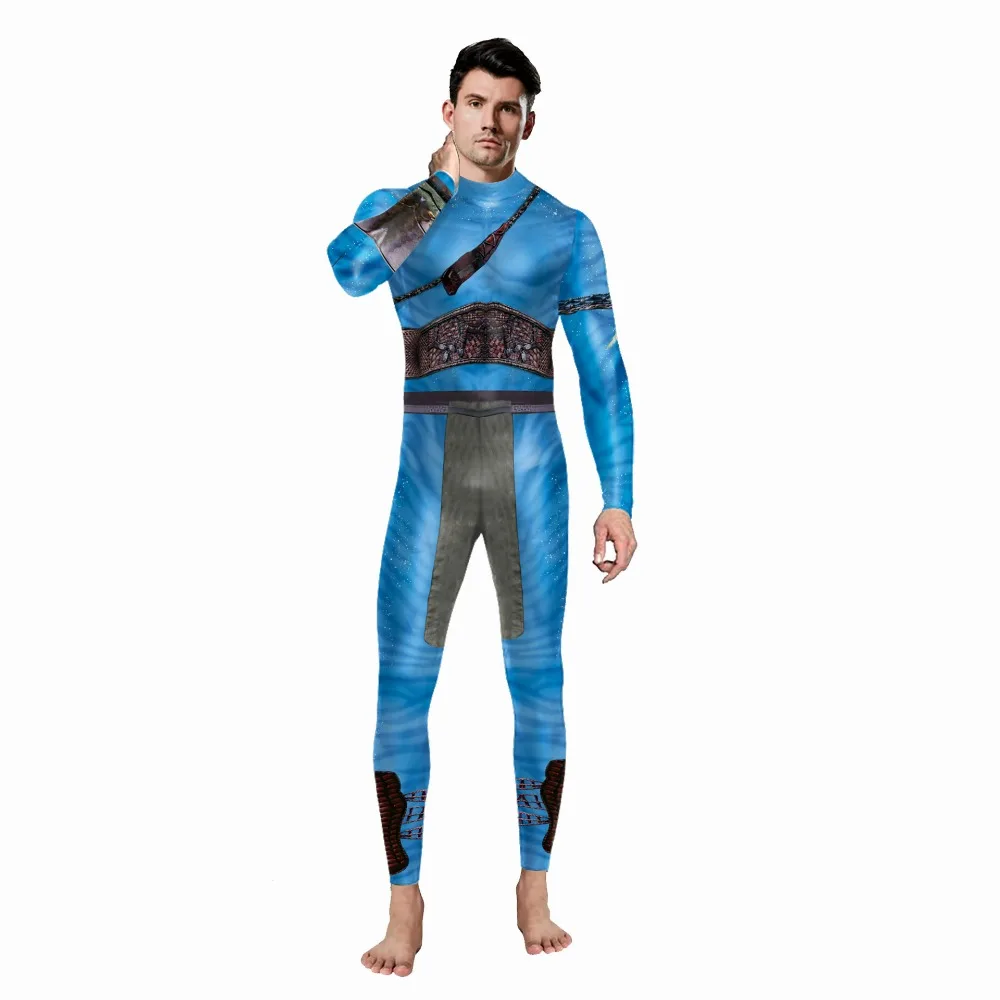 

New Cosplay Costume Avatar Movie Themed 3D Digital Print Jumpsuit Halloween Carnival Party Coverall Role Play Costume Men