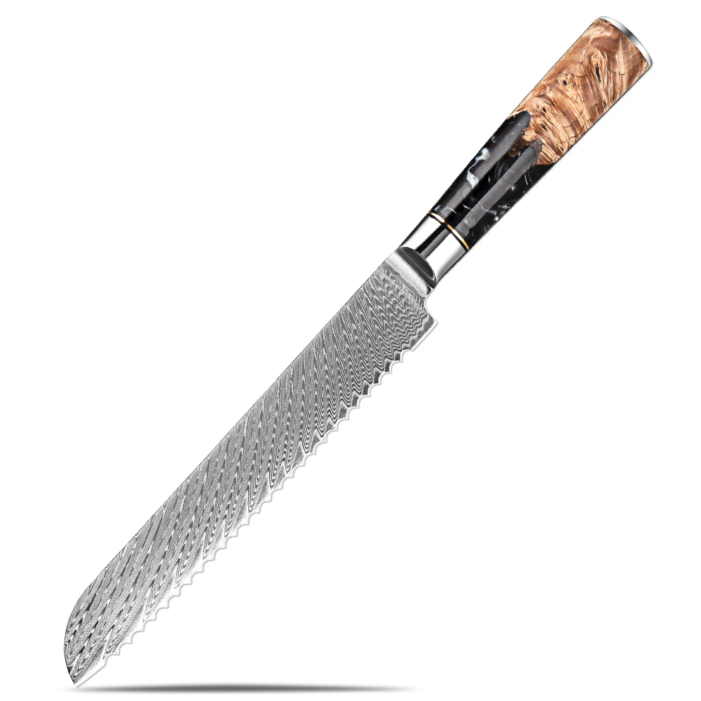 XITUO 8 Inch Serrated Bread Knife High Quality 67-layer Damascus Steel Toast Slicing Knife Sharp Cheese Cake Knife Resin Handle