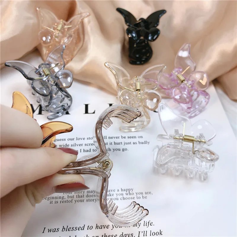 Butterfly Shaped Small Hair Claw Stereoscopic Hair Clips Solid Color Transparent Hairpins Fashion Girls Hair Barrette Headdress