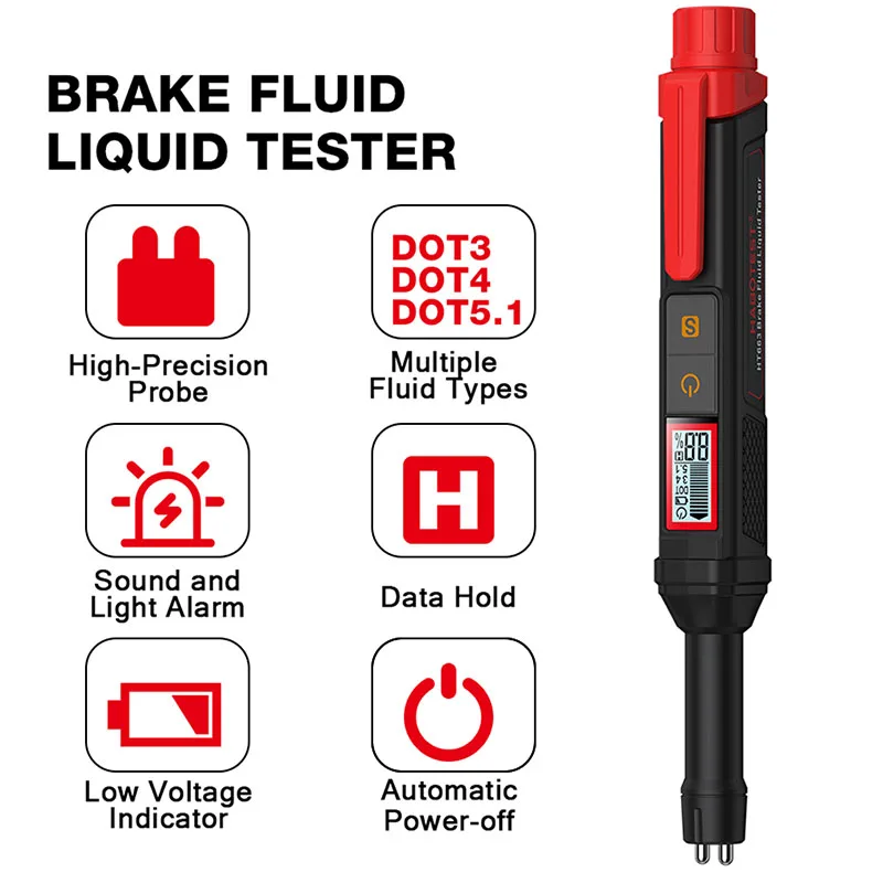 Brake Fluid Tester Auto Car Brake Liquid Digital Tester with Sound Light Alarm For DOT3/DOT4/DOT5.1 Brake Oil Quality Check Pen