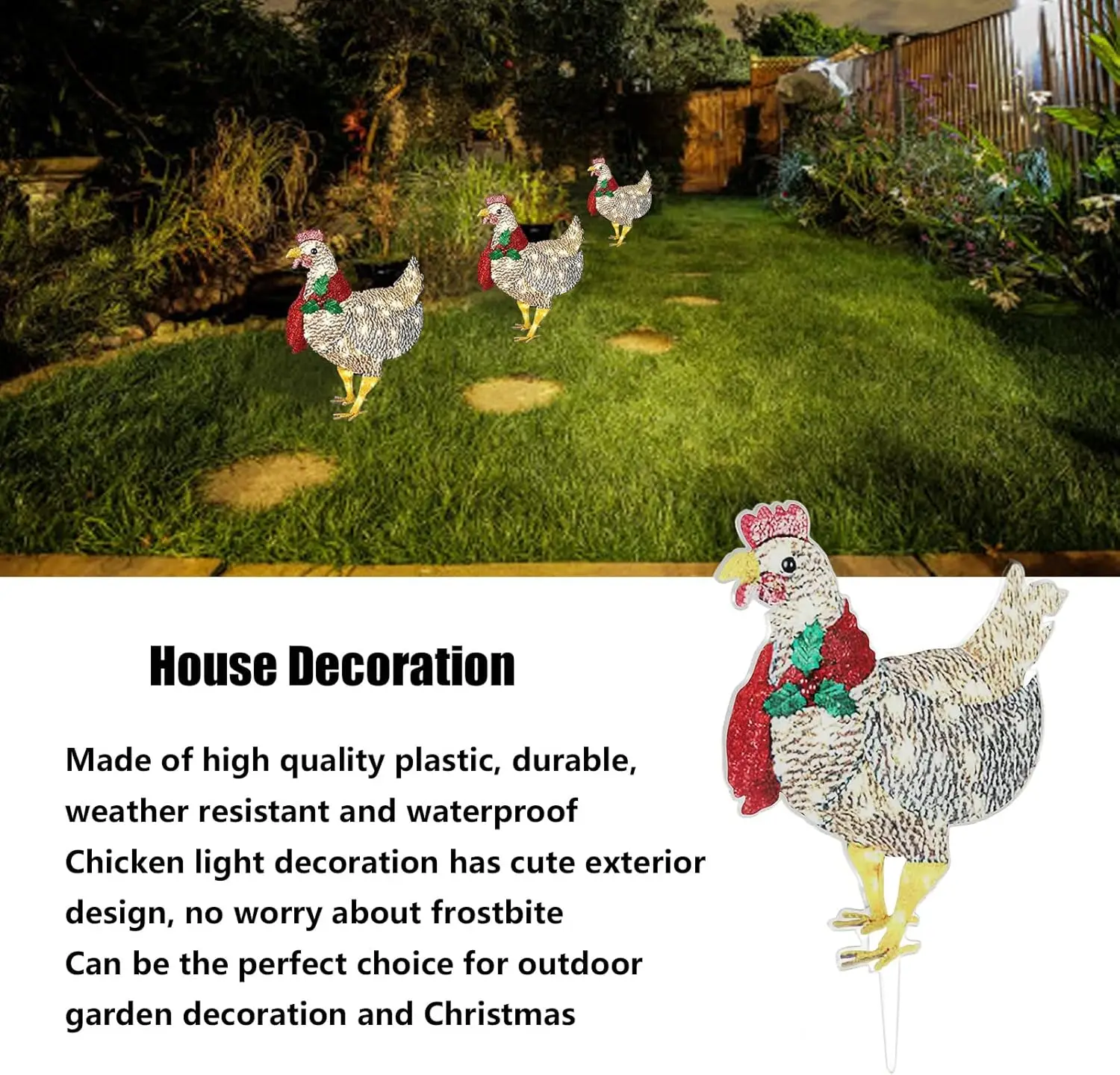 Christmas Chicken Lights - Light Up Chicken with Scarf, Decorative LED Lights for Indoor/Outdoor Christmas Decor, Perfect House 