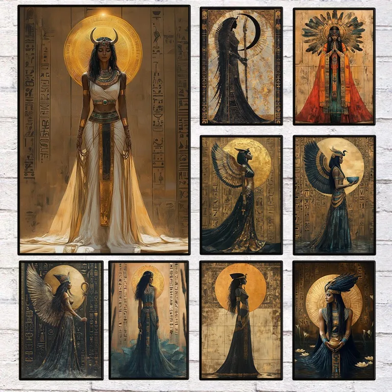 1pc frameless Egyptian Mythology Feminine Art Nouveau Poster Goddess of Prosperity and Fertility Canvas Wall Art for Room Home D