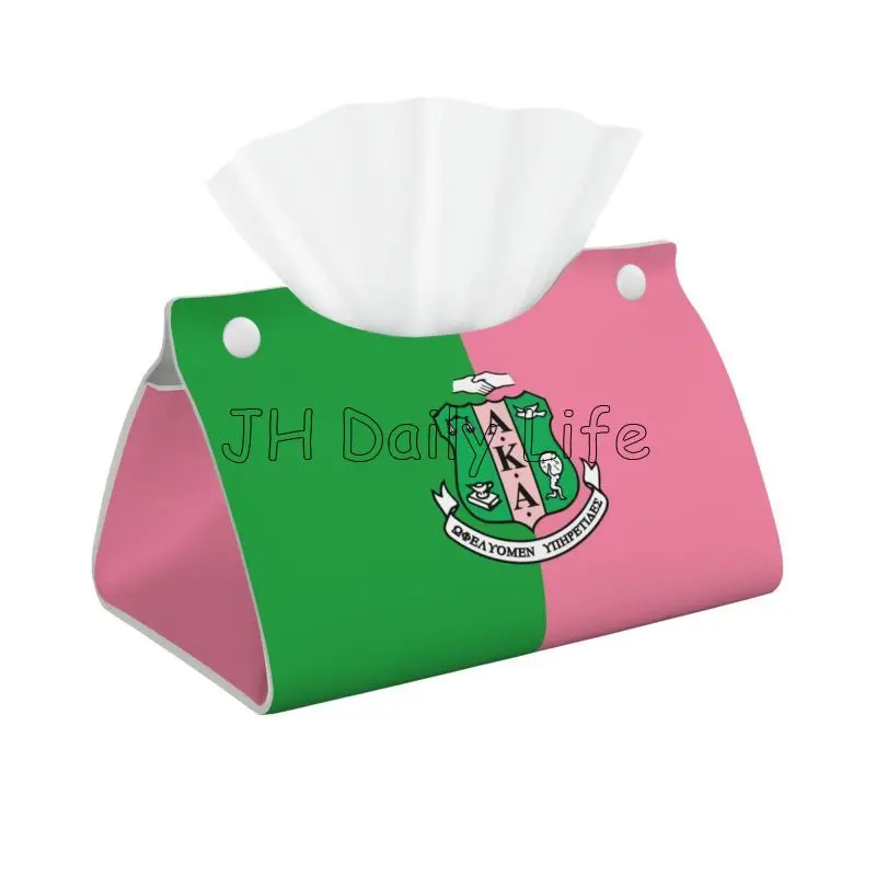 AKA Sorority Gifts Print Facial Tissue Box Cover Rectangular 1908 Pink Green PU Leather Tissue Box Holder for Home Office Car