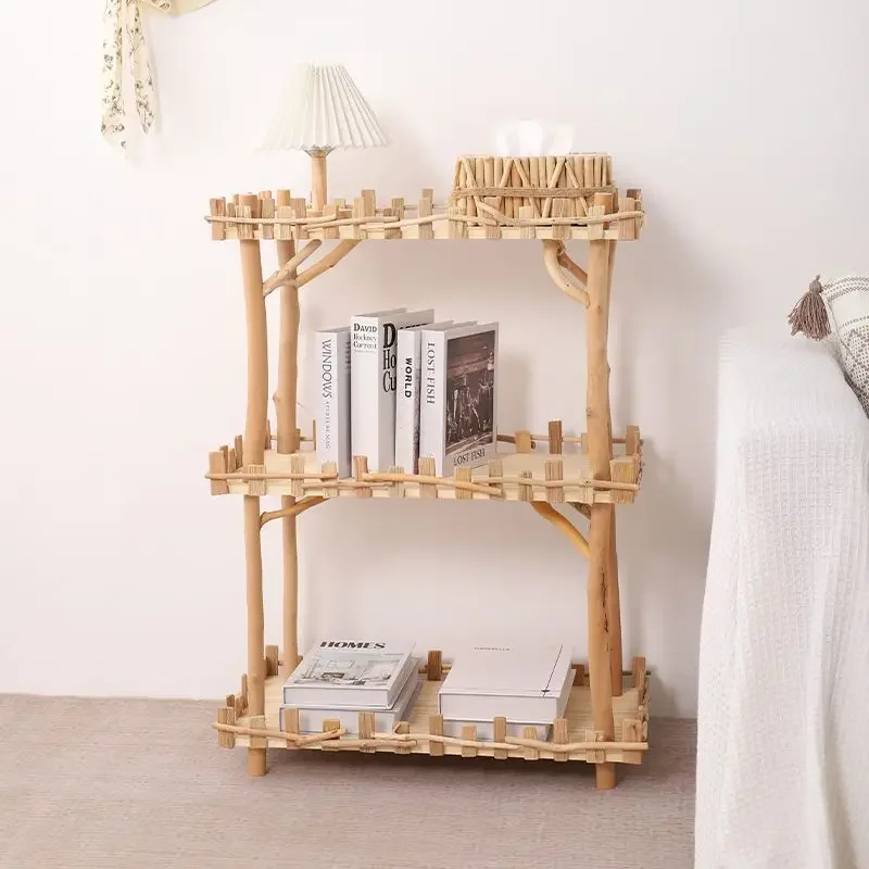 Bookshelf Floor-to-ceiling log shelf Creative locker Living room Bedroom Multi-layer succulent flower stand Corner shelf Wall