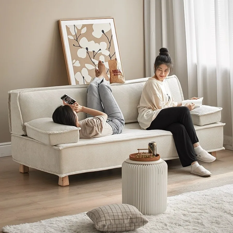 

Japanese cream living room sofa bed small apartment removable washable foldable variable bed fabric sofa