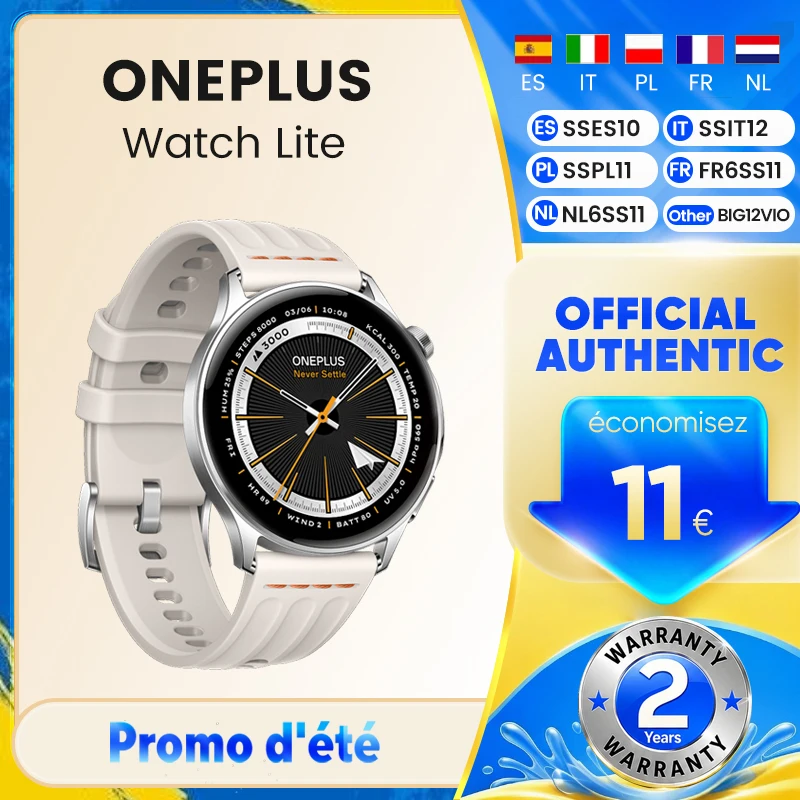 Montre connectée OnePlus Watch Lite, écran AMOLED 1,46'', GPS double bande, jusqu'à 10 jours d'autonomie