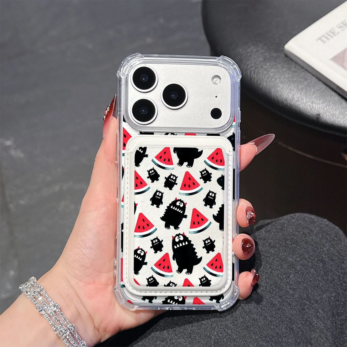 Funda para Teléfono con Diseño de Sandía para iPhone 17 16 15 14 13 Pro Max Plus, con Bolsillo para Tarjetas, Transparente, Suave, de TPU, Compatible con Carga Magnética