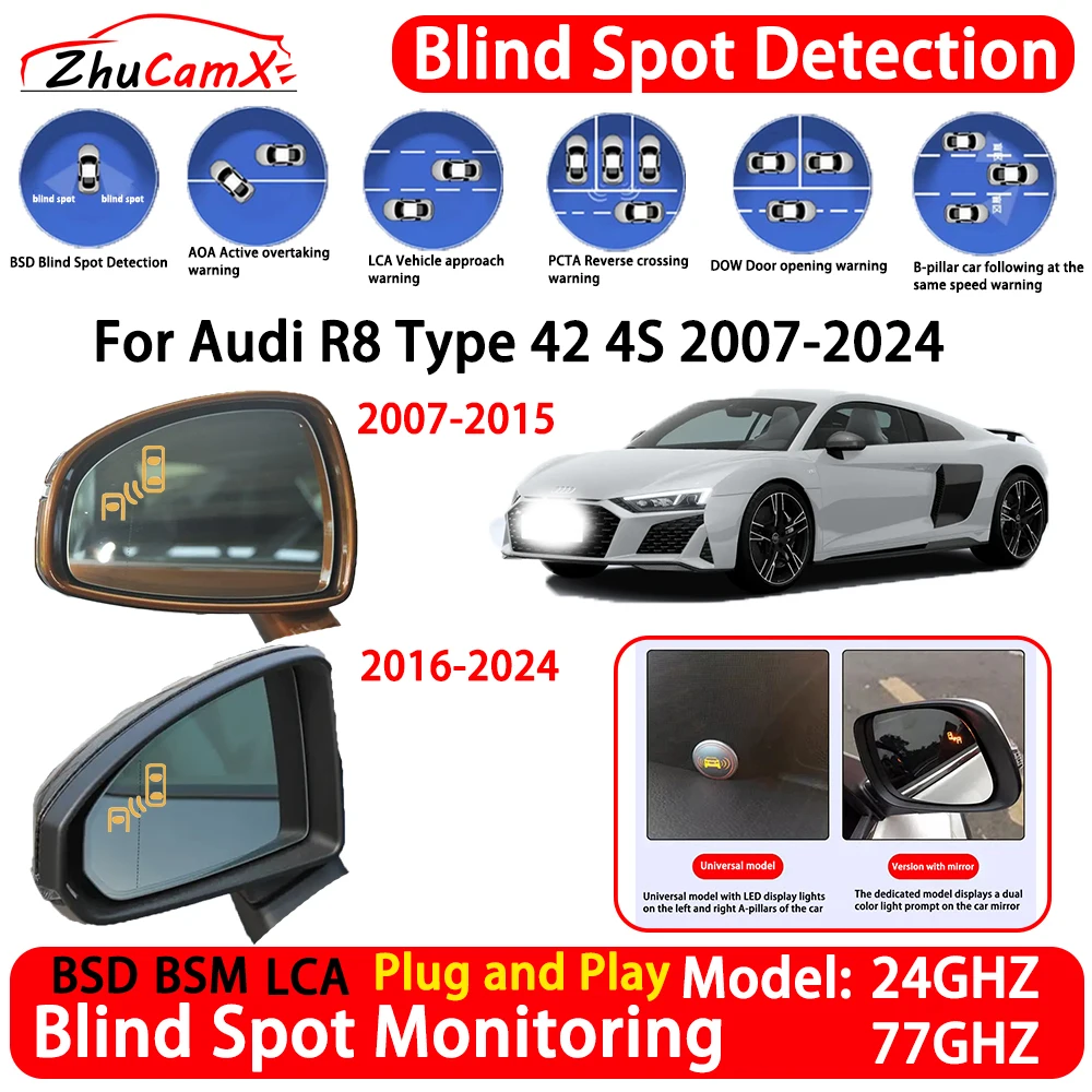 для Audi R8 Type 42 4S 2007-2024 Система обнаружения слепых зон BSD BSM, ассистент смены полосы движения, комплект радарного оповещения RCTA для ночного вождения