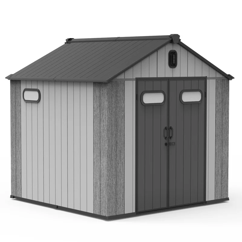 

8x8FT Resin Outdoor Storage Shed with Lockable Door, Windows, Vents, Durable Plastic Shed for Patio, Lawn Mower, Bike