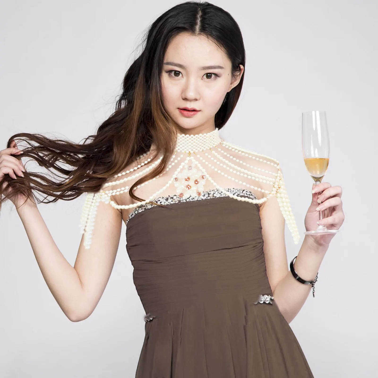 

1pc Woven Shawl Necklace For Women Multilayer Body Chain Fashion Shoulder Jewelry Decorative Chain For Party Wedding Beach Wear