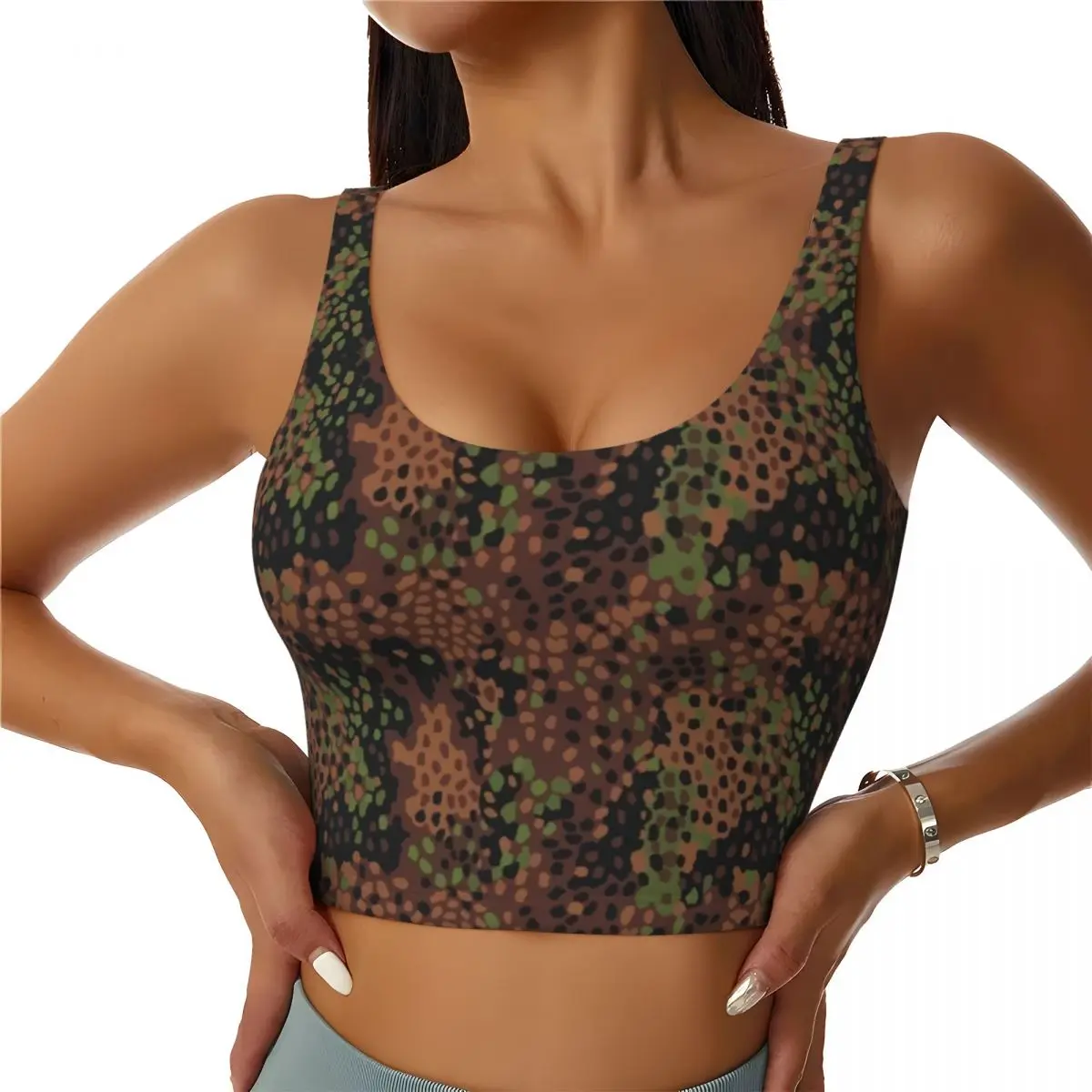 Custom Erbsenmuster Pea Dot German Camo High Impact Sports Bras Military Army Camouflage Seamless Workout Running Crop Tank Tops