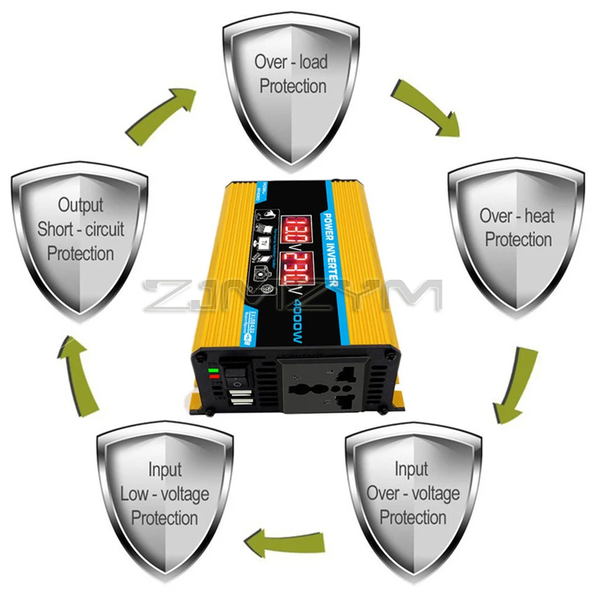 قوة السيارة نقية شرط لموجة العاكس تيار مستمر 12 فولت إلى التيار المتناوب 220/110 فولت الذروة 4000 واط سيارة شرط لموجة محول المزدوج USB تحويل مع شاشة LED