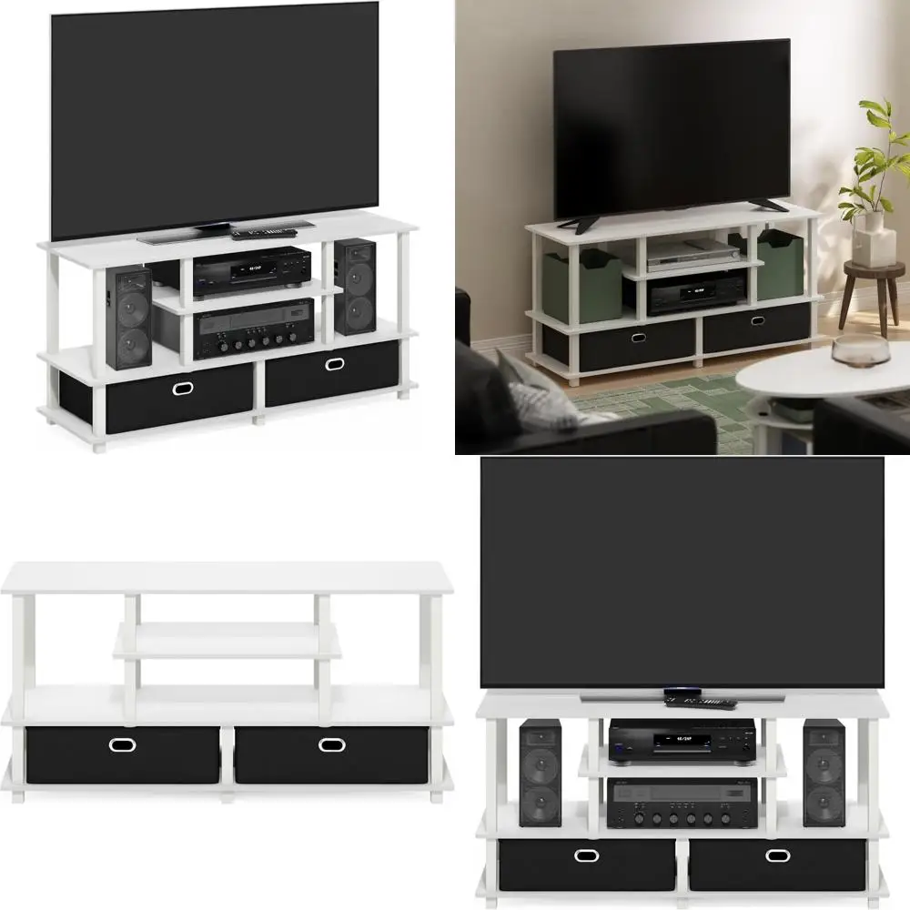 Large 55 Inch TV Entertainment Center with Storage Bin, TV Console for Modern Living Room, Space-Saving Furniture