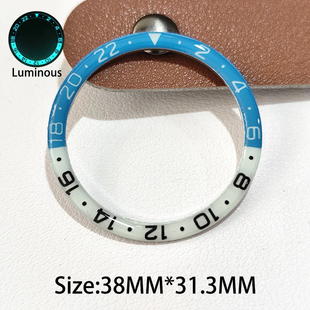 

38mm Convex Resin Bezel Insert Substitute For NH 36 NH 35 Movement Watches Parts Men's Watch Luminous Bezels Accessories