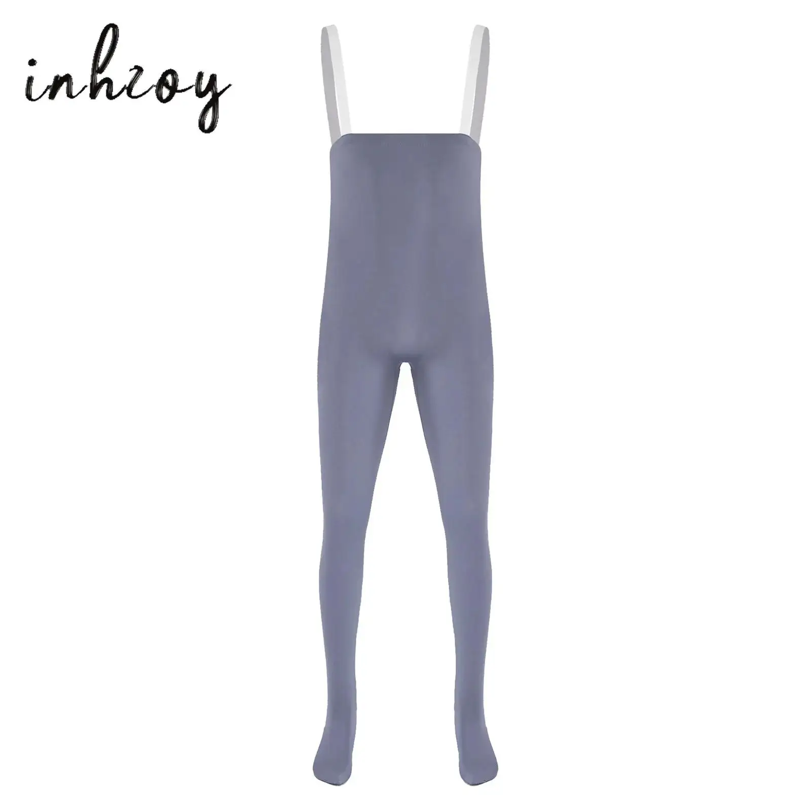 

Mens High Waist Pantyhose Jumpsuit Elastic Shoulder Straps Stretchy Sling Bodysuit Ballet Dance Bodycon Footed Tights Leotard