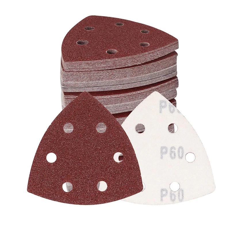

100 Pcs Triangular Sanding Disc 90mm 6 Hole Delta Sander Hook & Loop Sandpaper Abrasive Tools for Sanding 40-1000 Grit