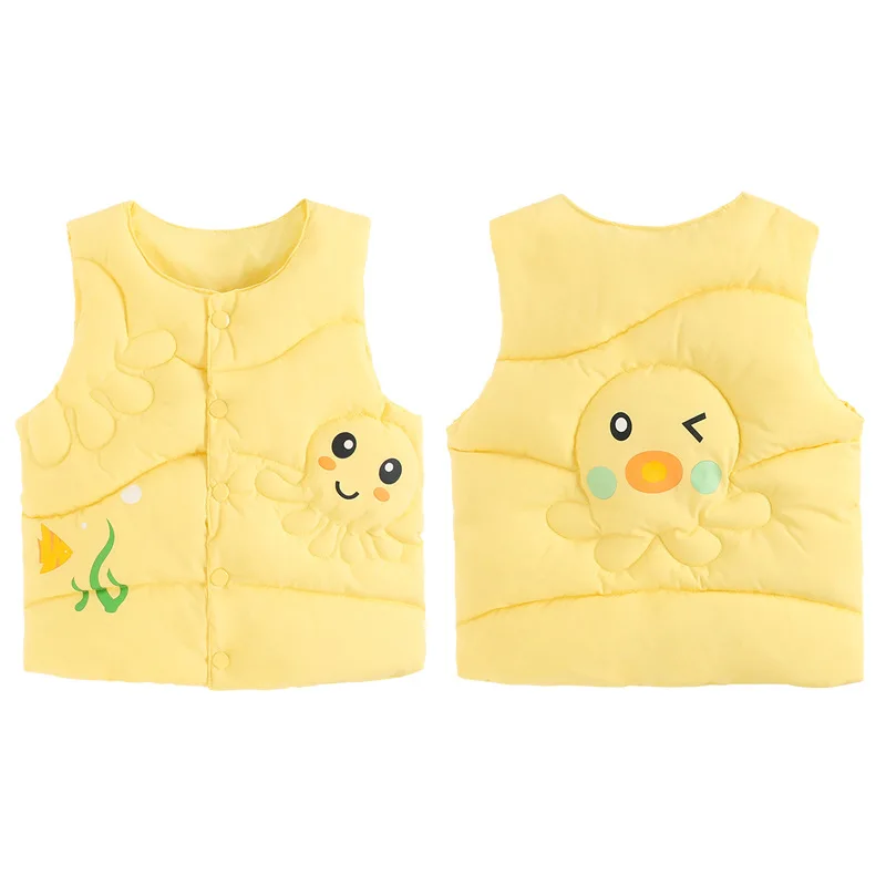 Autumn Winter Cartoon Octopus Baby Boys Waistcoats Warm Down Cotton Girls Vests Comfortable Fabric Children\'s Outerwear