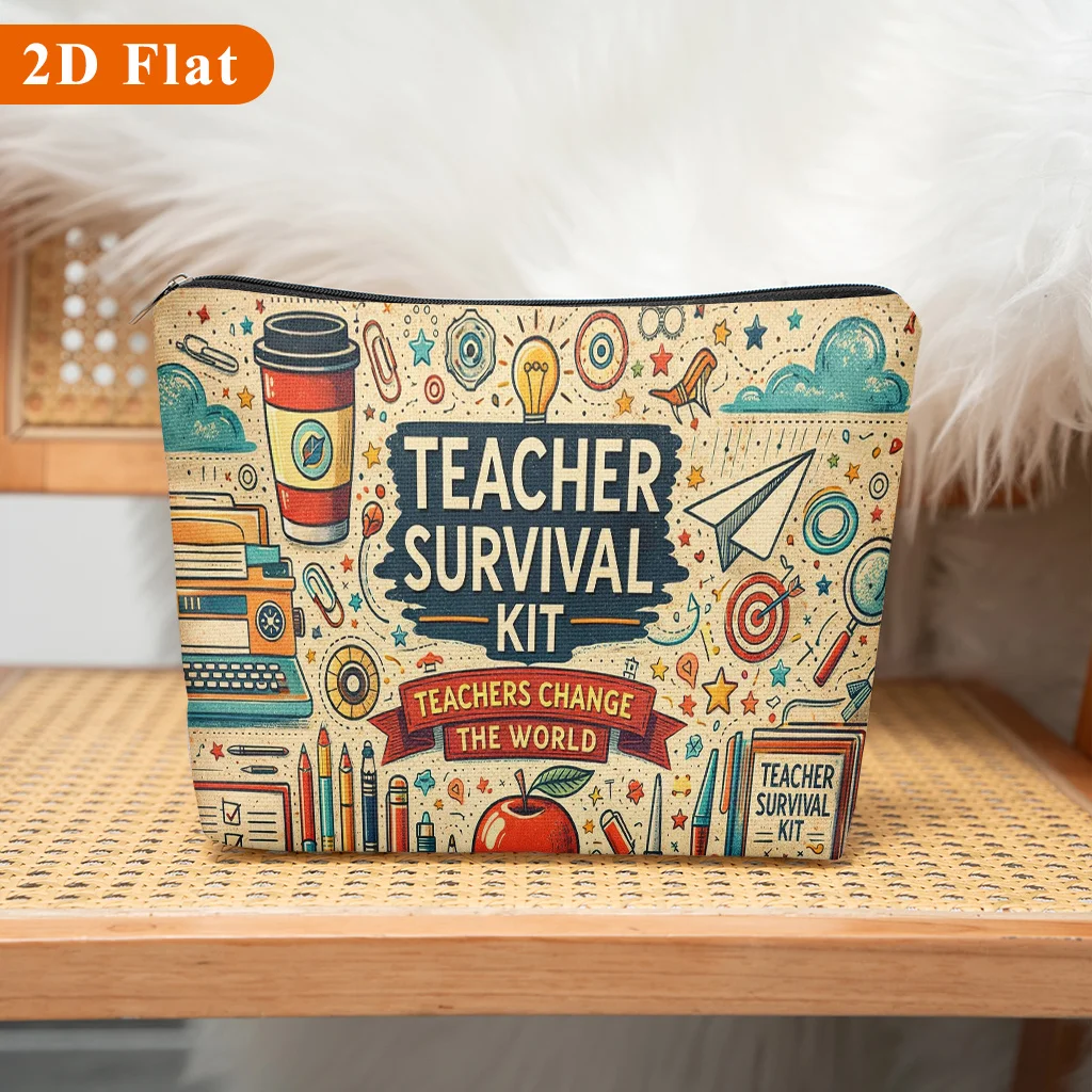 Teacher Survival Fun Design Patterned Cosmetic Bag for Storing Women S Beauty Products Perfect for Travel School Teacher Gifts