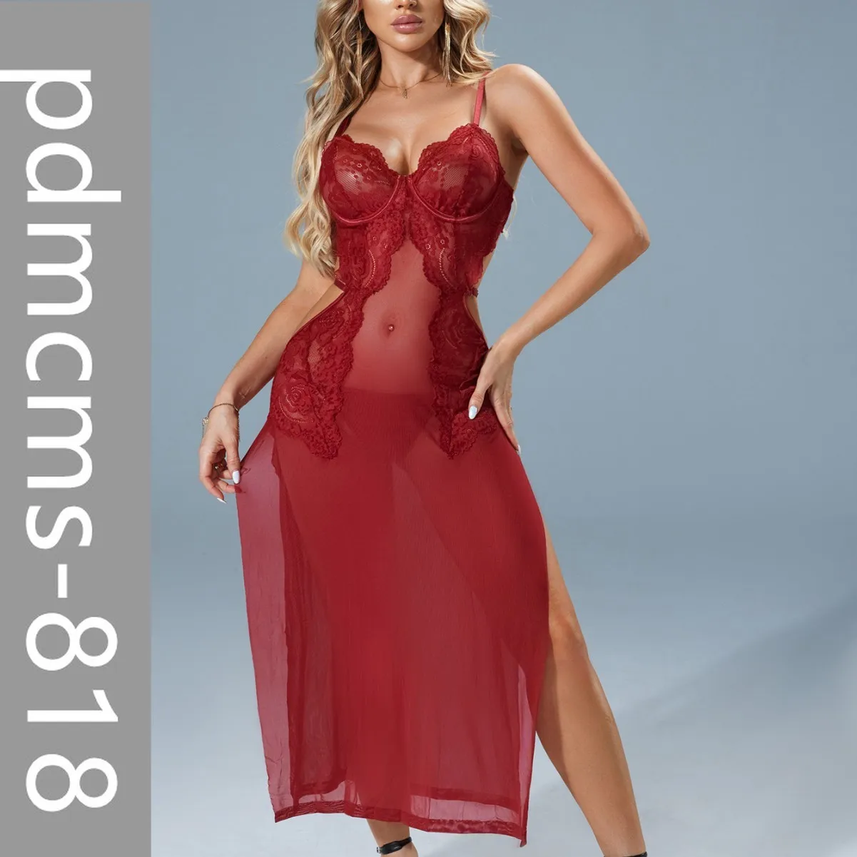 

2025 new model, fun underwear, sexy mesh, fun pajamas, perspective, hot temptation, burgundy suspender nightdress, girls double