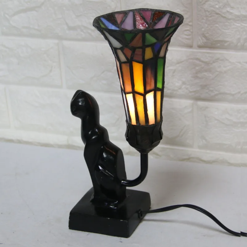 Tiffany Style Stained Glass Table Lamp Vintage Bedside Night Light Living Room Bedroom Office Eye Protecting Ambient Lighting