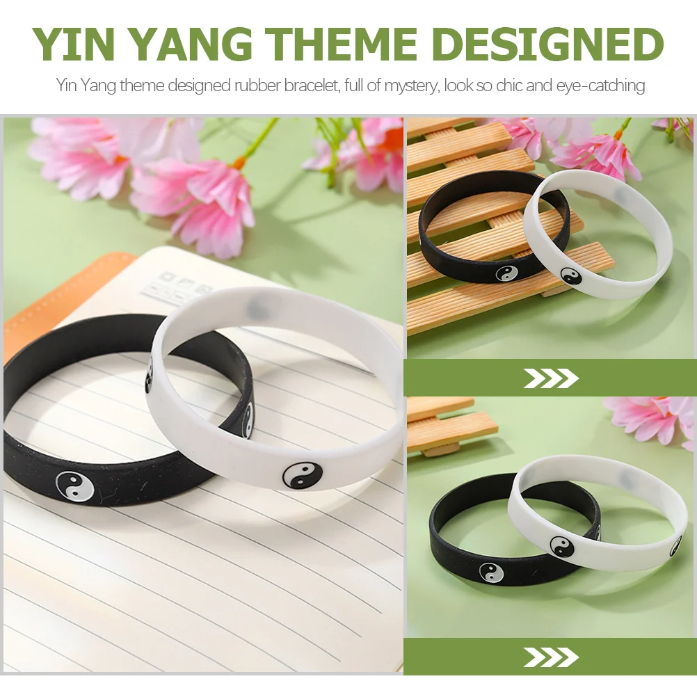 2 Pcs Wriat Tai Chi Bracelet Wrist Band Rubber Bracelets Couple Silicone Wristbands Man