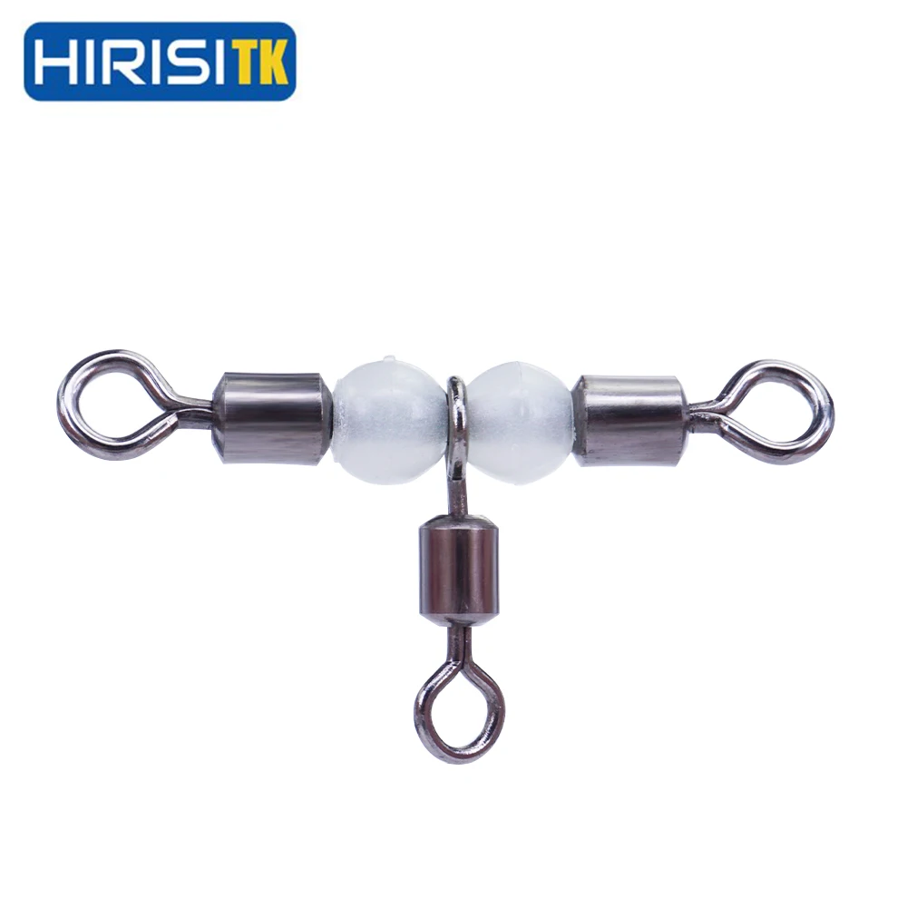 HirisiTK 3 Way Swivels Three Way Fishing Swivel Tackle Saltwater Fishing Barrel Swivel Fishing Line Connector With Glow Beads