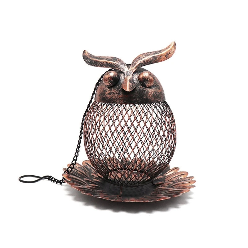 Bird Feeder Hanging Tray Seed Feeders for Garden Yard Outside Decoration  Distressed Metal Mesh Owl Birdfeeder