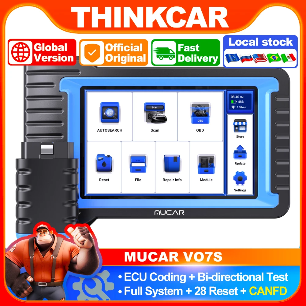 MUCAR VO7S Car Diagnostic Scanner CAN-FD Protocol Full System 28 Reset ECU Coding Bidirectional Test OBD2 Auto Diagnosis Tools