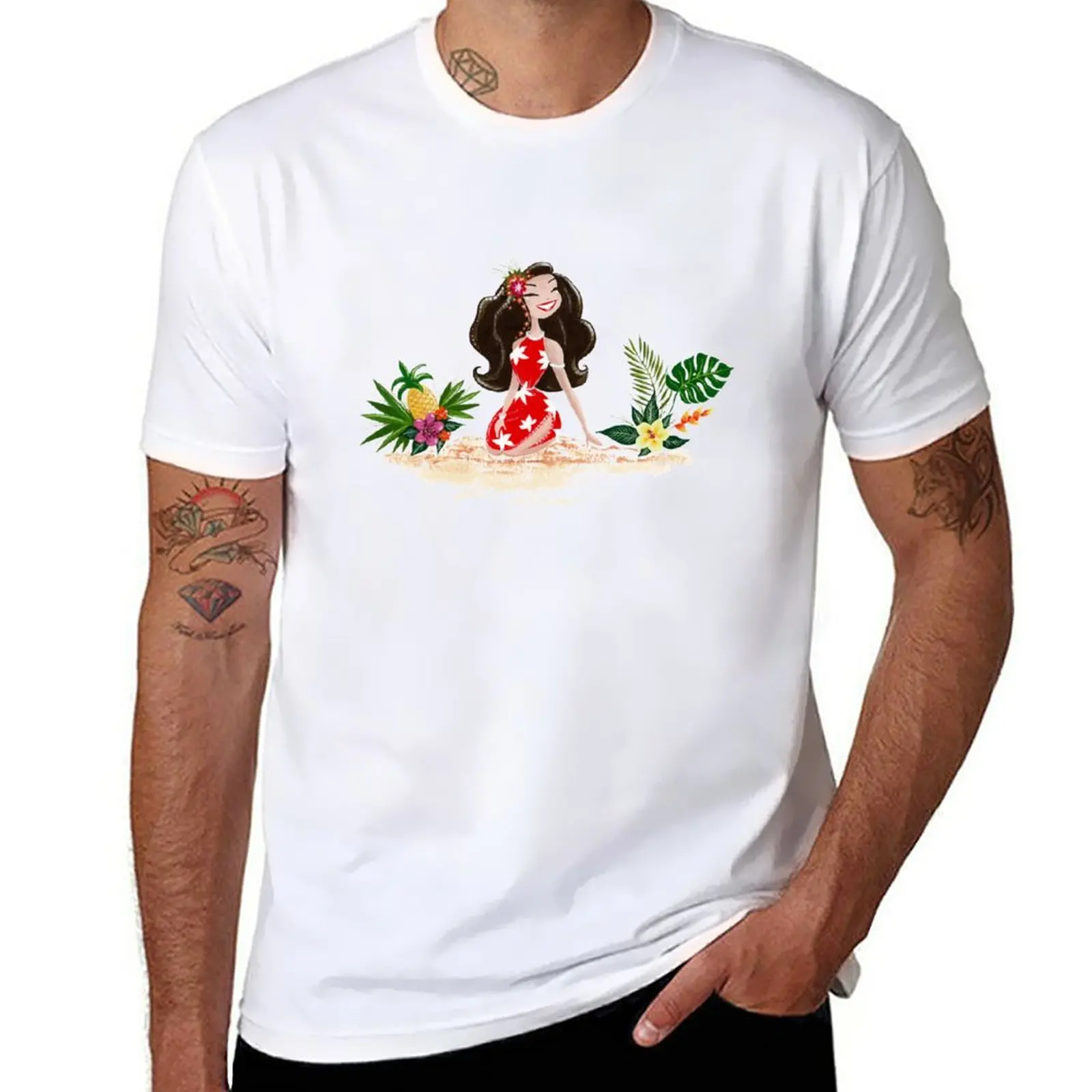 

New Tiki girl with tropical plants flowers and pineapple T-Shirt tops custom t shirts design your own tshirts for men