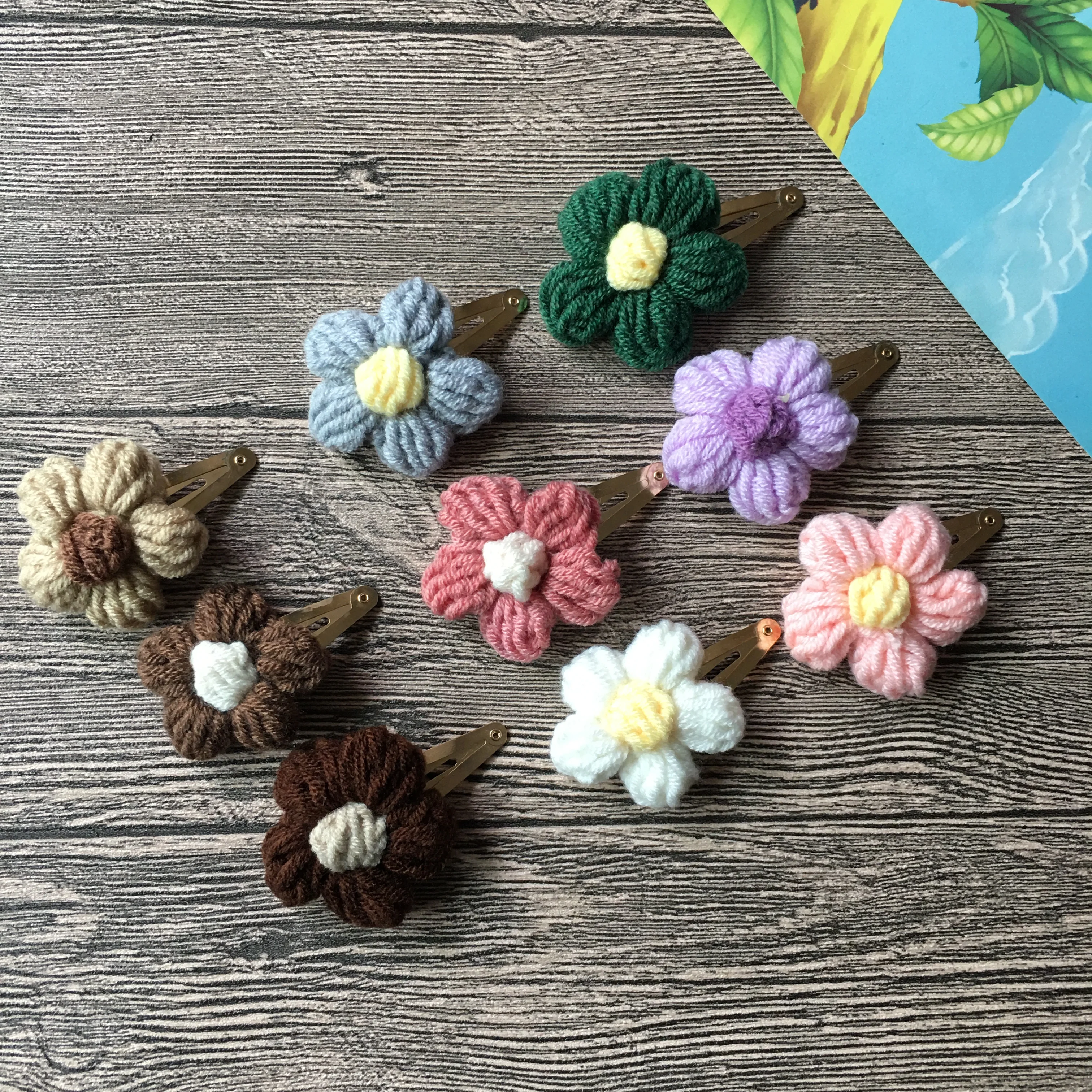 Wool Rose Flower Hair Clips For Baby Girls 2.0 Inch Five-Petaled Flower Hairclip For Newborn  Hairgrip Hair Accessory 20Pcs/Lot