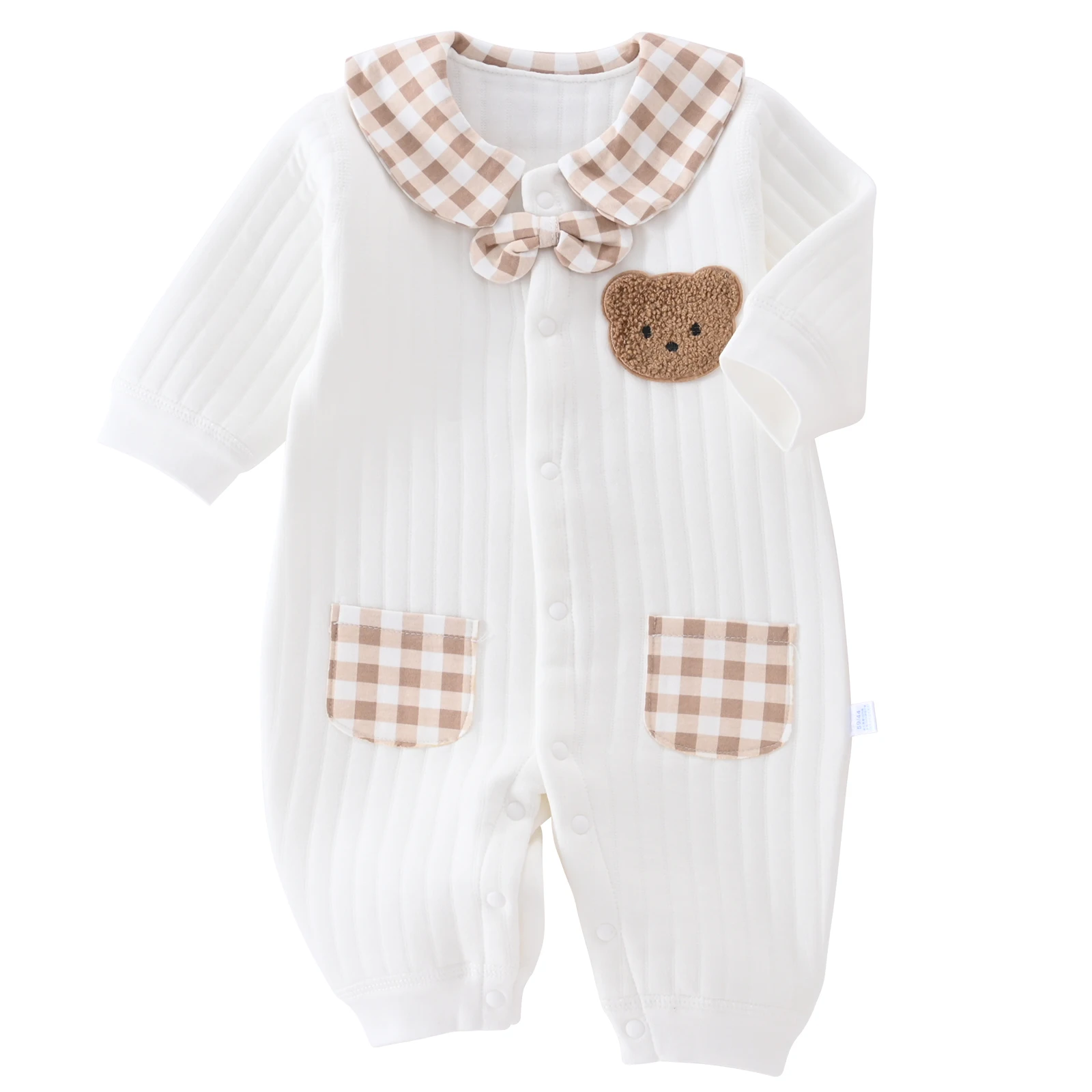 Neugeborenen Baby Overall Kleidung Winter Verdickt Strampler Jungen Mädchen Nette Stickerei Bär Body Herbst Kleidung 0-1-3-6M