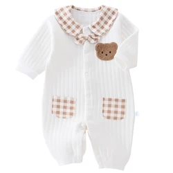 Newborn Baby Jumpsuit Clothes Winter Thickened Romper Boys Girls Cute Embroidery Bear Bodysuit Autumn Clothing 0-1-3-6M