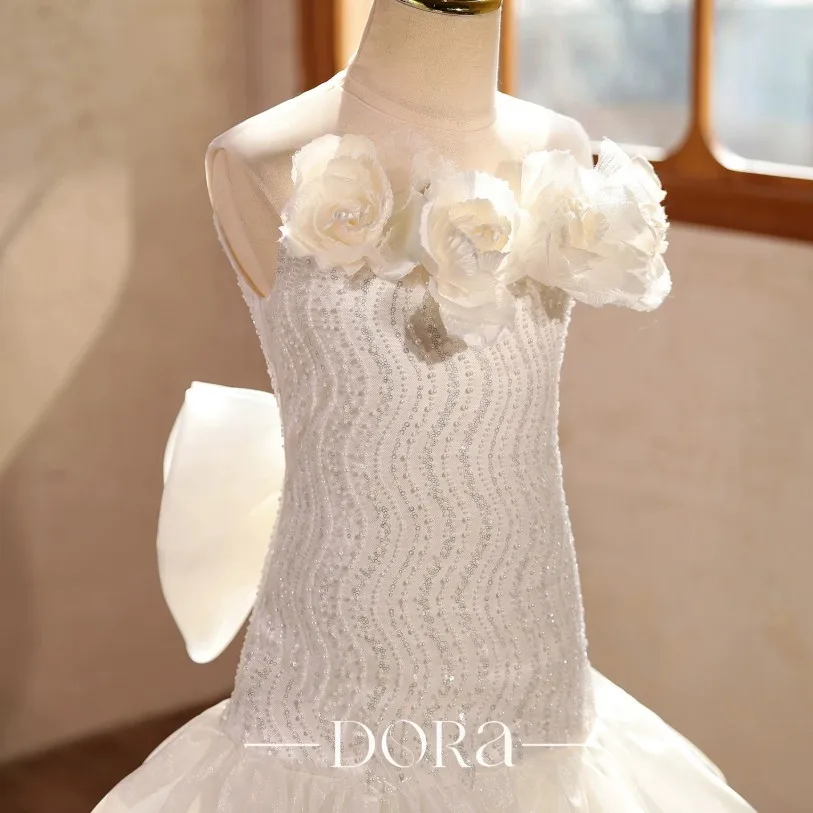 Kinder-Partykleid mit Fischschwanz, Gastgeberin-Kleid für Klavierauftritt, Geburtstag, Hochzeit, Blumenmädchen-Abendkleid A5084 Großhandel – Detail 7
