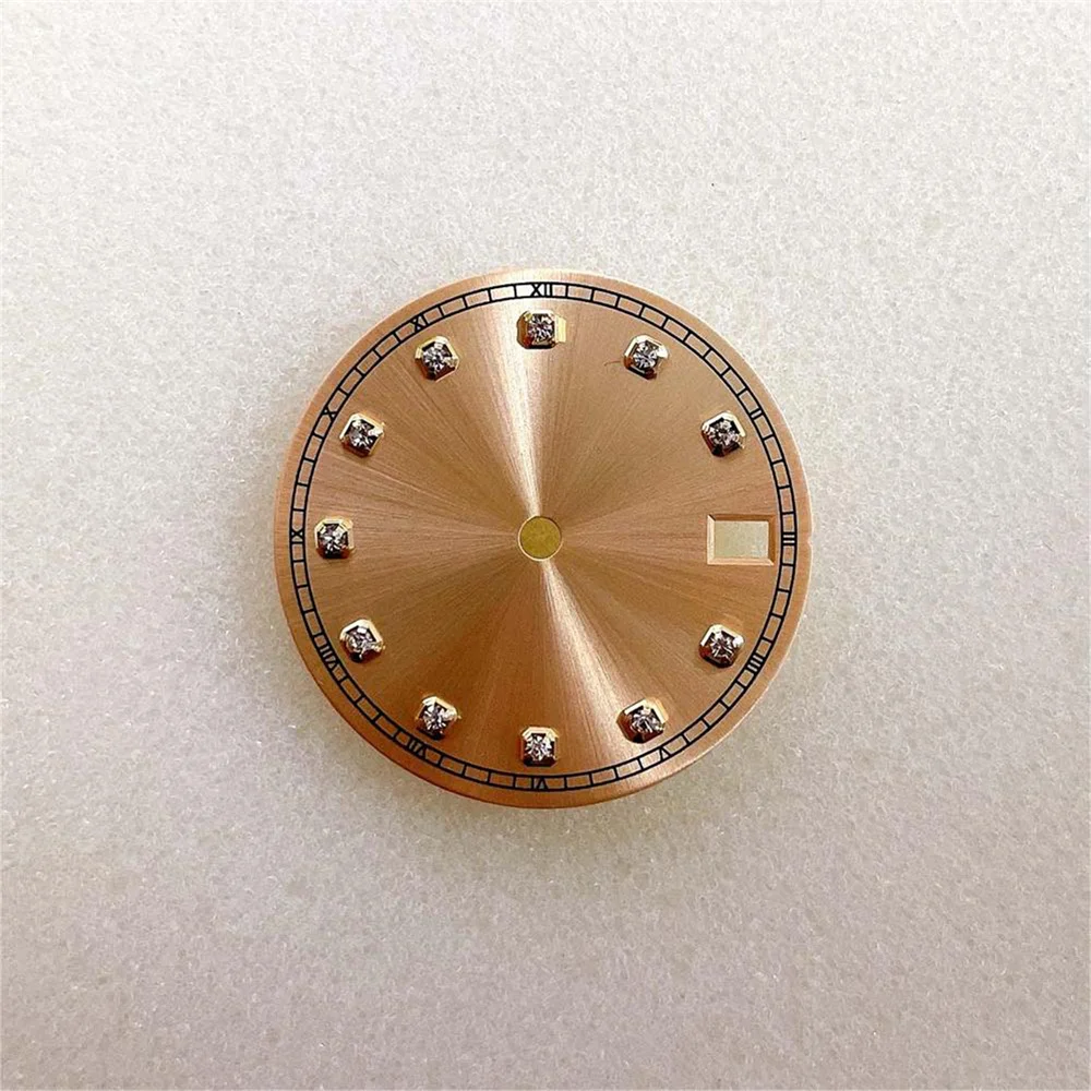 28.5mm Sunbeam Dial Golden Edge Stone inlaid Hour Markers,Rail Circle,for NH35/NH36 Automatic Movement Watch DIY Parts