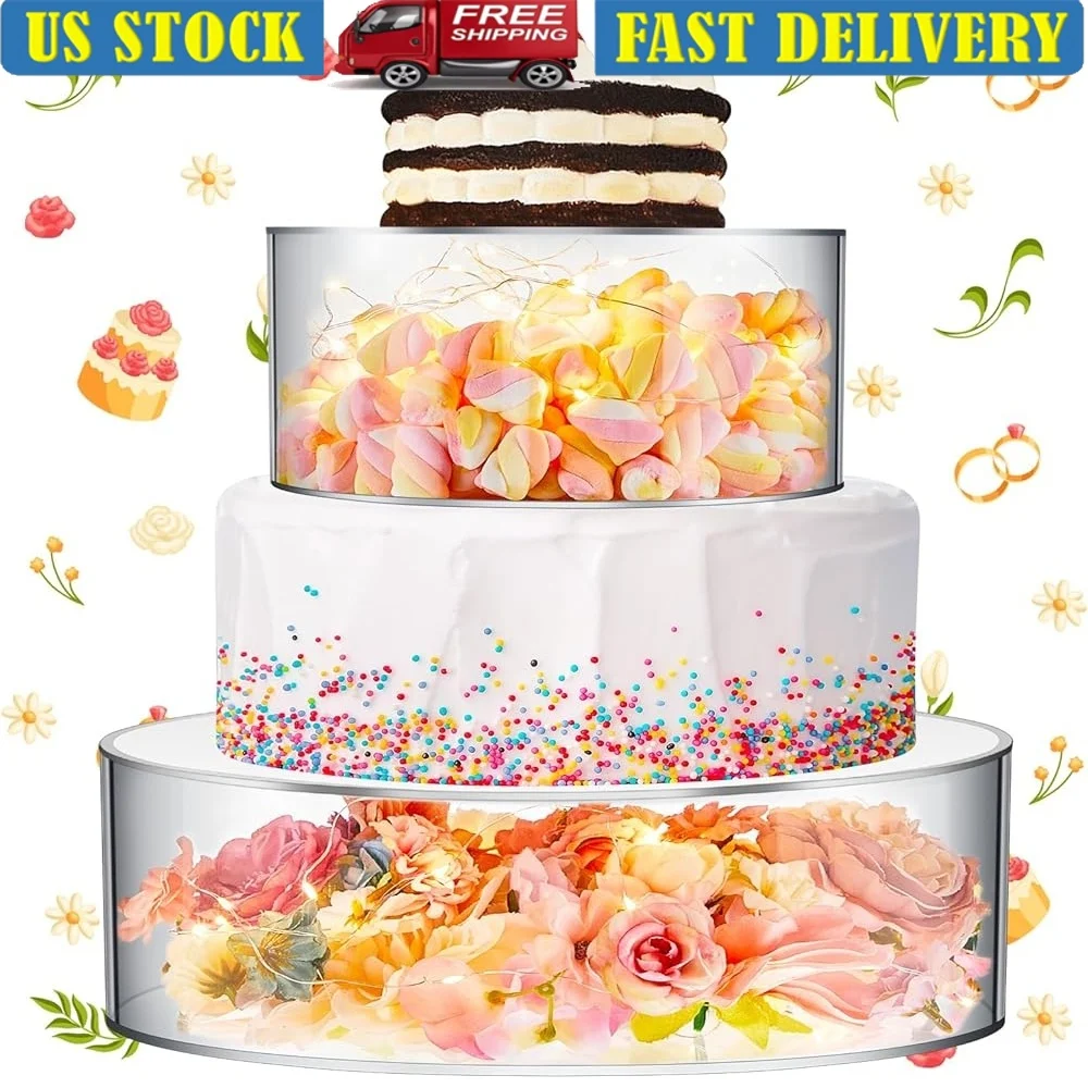 

2 Pcs Acrylic Dessert Table Stands Fillable Cake Riser Cupcake Tier with LED Lights Birthday Wedding Party Decorations
