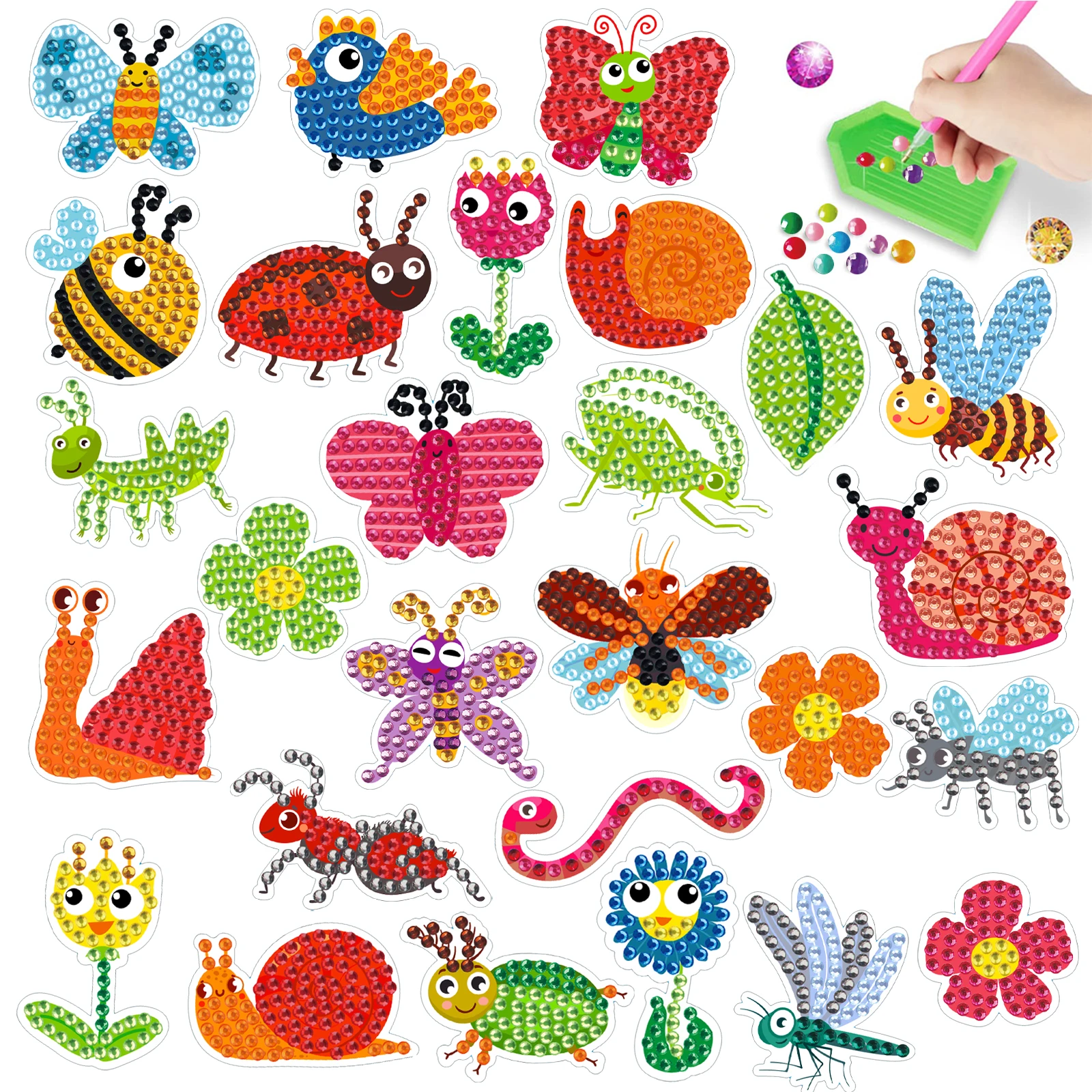 Cute Cartoon Insects Theme 5D Diamond Painting Stickers for Kids Arts and Crafts Handmade DIY Ages 6-12 Kid\'s Gifts