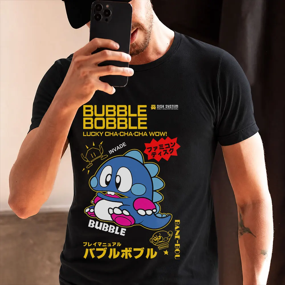 Retro Pixels Arcade Game Bubble Bobble Lucky Cha Cha Cha Wow! Gift T-shirt for gamer Cute Cartoon Dinosaurs Graphic Clothes