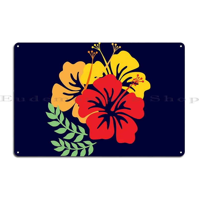 Tropical Hibiscus Bouquet Metal Plaque Poster Printing Bar Decoration Garage Retro Tin Sign Poster