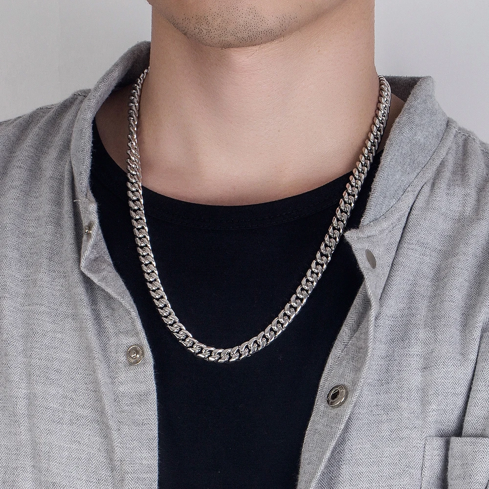 Men 925 Sterling Silver Solid Miami Cuban Chain Necklace 14 to 30 Inches Curb Chunky 8MM Curb Link Choker Male Boys Fine Jewelry