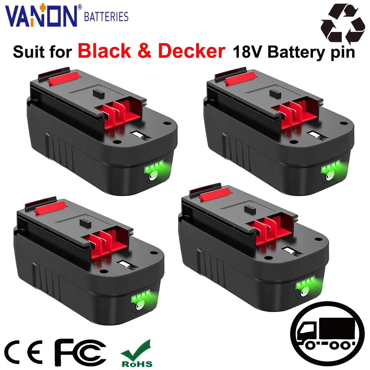 

VANON 1/2/4Pack 18V 7.0AH HPB18 Lithium Battery Replace for Black and Decker HPB18-OPE FSB18 244760 Tools Battery pin