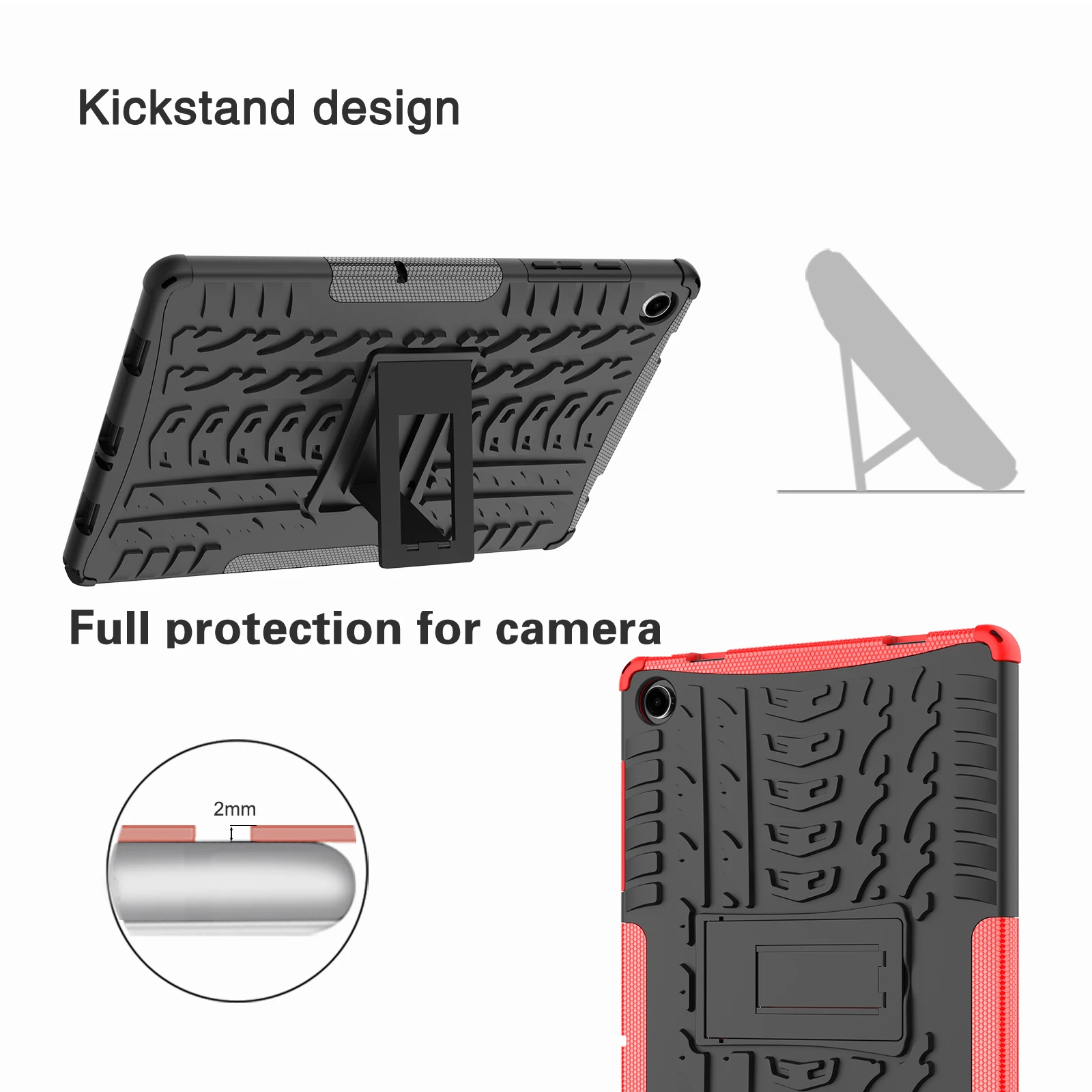 For Samsung Galaxy Tab A9+ Tire Texture Case Shockproof &Anti-falling TPU+PC Tablet Cover with Kickstand  Heat Dissipation .