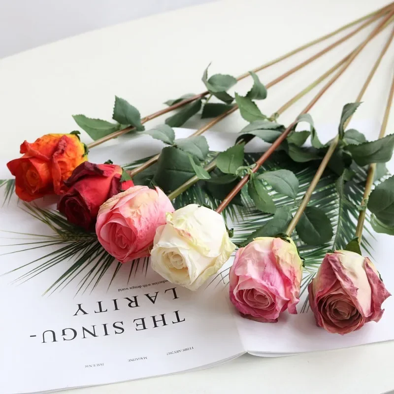 2 Stuks Vuur Geroosterde Enkele Romantische Verbrande Rand Rose Gekruld Gesimuleerde Bloem Nep Bloem Woonkamer Tafel Bloemen Decoratie