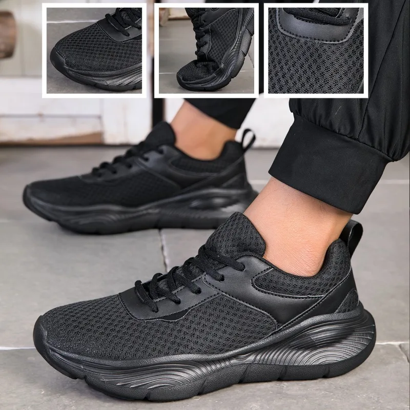 Mens All Season Breathable Mesh Sports Shoes Casual Stylish Non Slip EVA Sole Lace Up for Running Walking Outdoor Activities