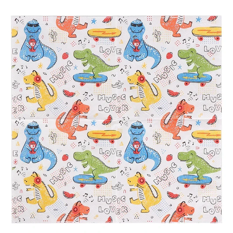 20pcs/Pac 33cm 2Ply New Dinosaur Printing Paper Napkins Cartoon Birthday Party Colorful Napkins Personalized Dress Up with Paper