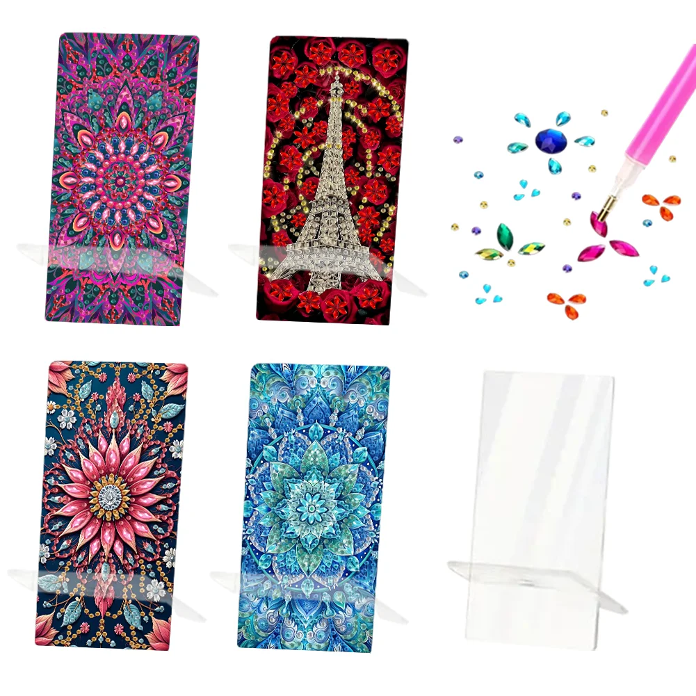 1 piece of DIY diamond painting phone stand with mirror, made of acrylic, featuring mandala pattern, suitable for video calls, a