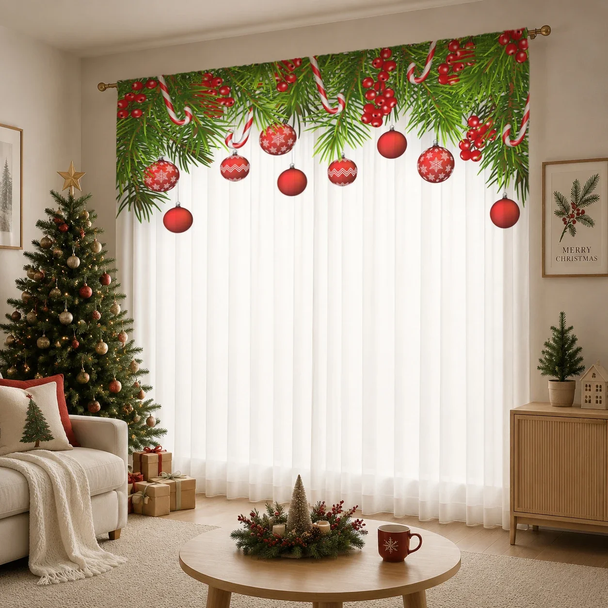 Christmas Gradient Sheer Curtain, Good Quality Light Reducing Privacy Voile for Living/Bedroom/Kids Room,Christmas's Day Gift - view 5