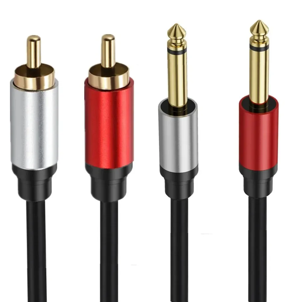 Kabel audio stereo z podwójnym 6.35mm 1/4 TS męskim złączem na podwójny RCA męski, pozłacana miedziana obudowa, do głośników, wzmacniaczy i mikserów. — zdjęcie produktu 5